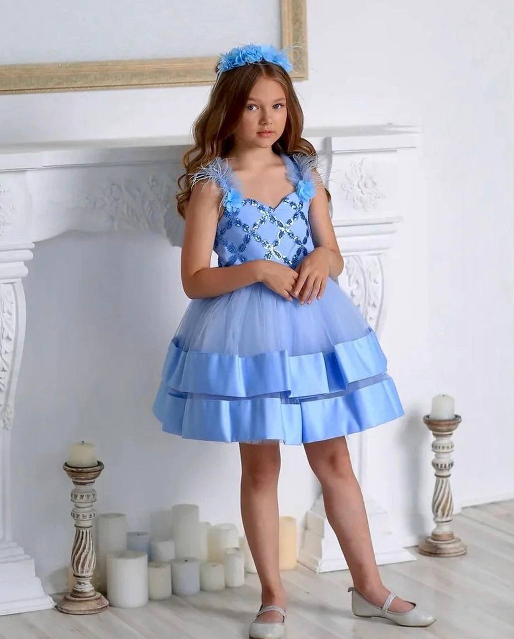 Blue Lining Puffy Sleeveless Dress Set