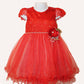 Classic Red Sparkly Flower And Pearls Lace Girl Dress