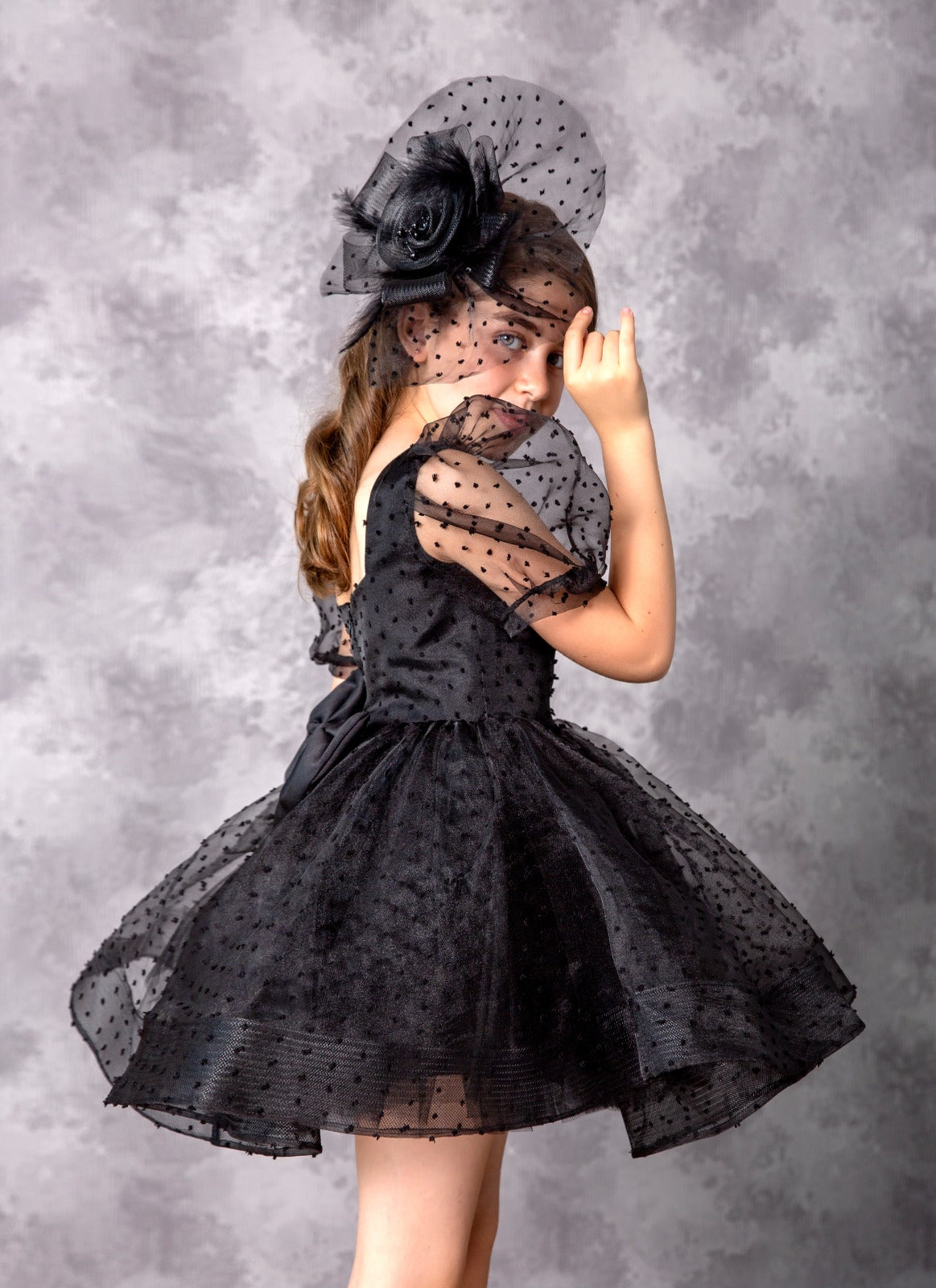 Elegant Dotted Black Girl Dress Set - Dressy Angels