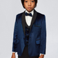 Navy Blue 5-piece Set Velvet Kingsman Boy's Tuxedo Suit - Dressy Angels
