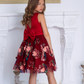 Floral Red Bow Tie Chic Sleeveless Dress Set- Dressy Angels