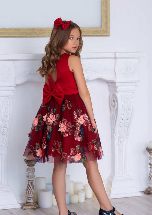 Floral Red Bow Tie Chic Sleeveless Dress Set- Dressy Angels