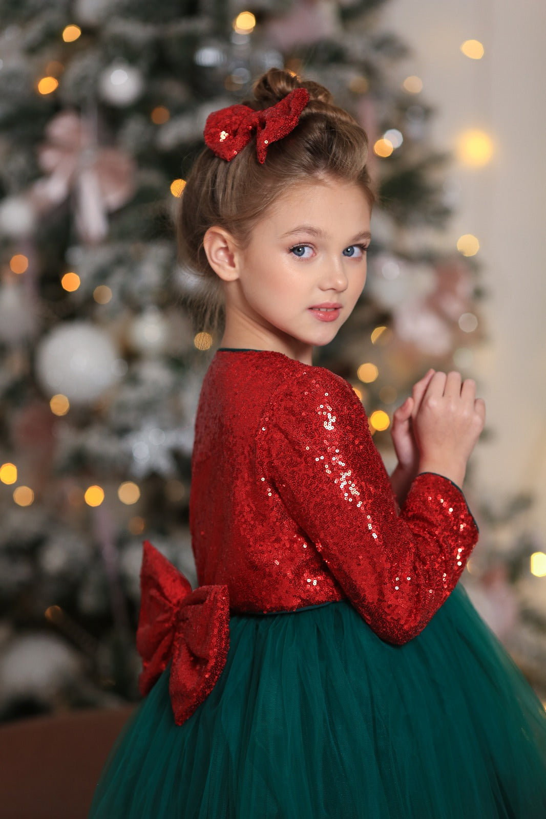 Holidays inspired Sparkly Girl Dress Set Red & Green - Christmas Set