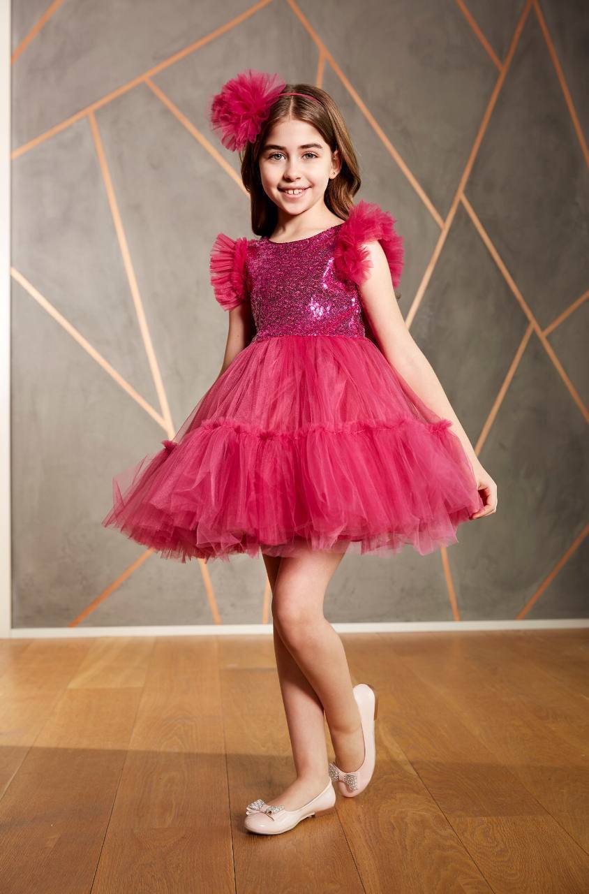 Puffy Ruffles Fuchsia Chic Girl Dress Set- Dressy Angels