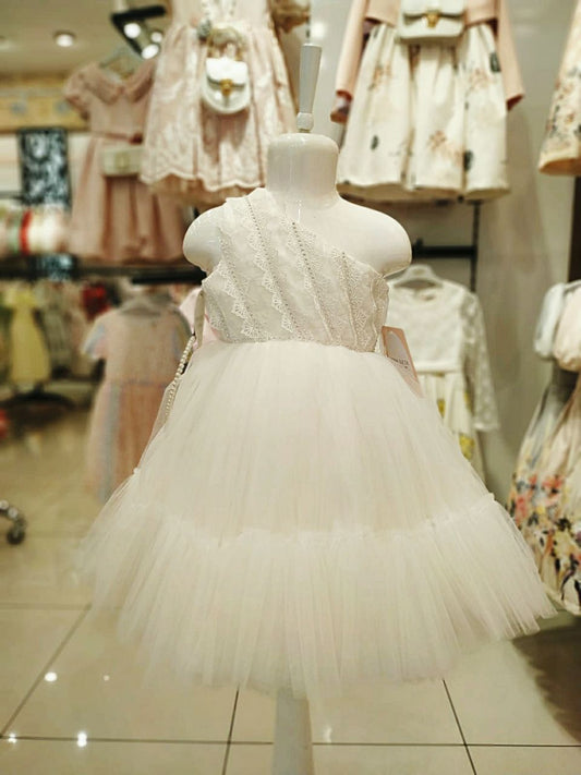 White Detailed Floral Bridesmaid Girl Dress Set - Dressy Angels