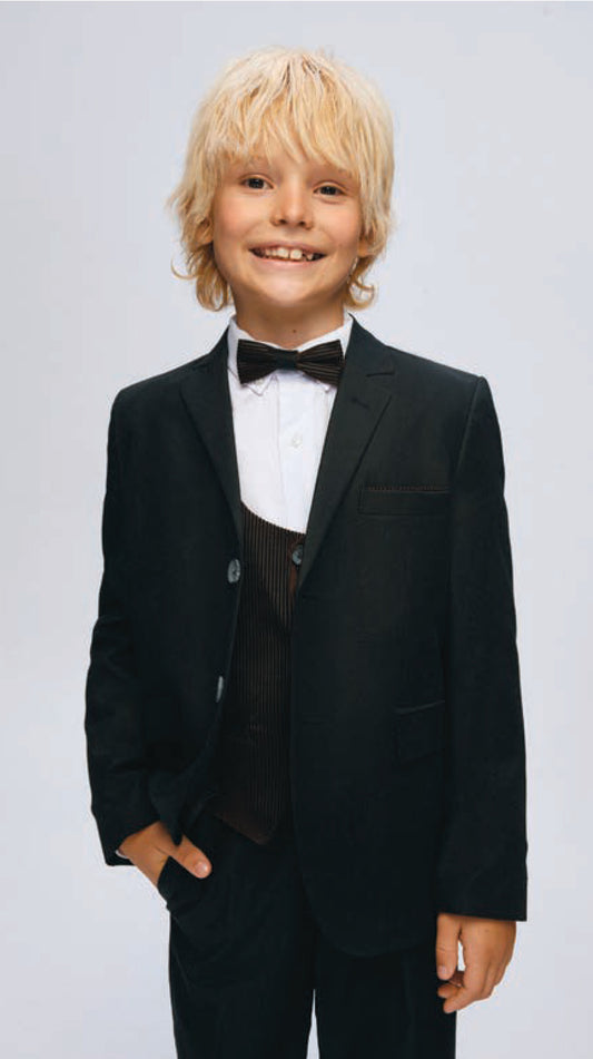 Boy's Black Formal 5-Piece Suit Set- Dressy Angels