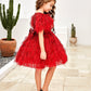 Elegant Feathers Red Puffy Girl Dress Set