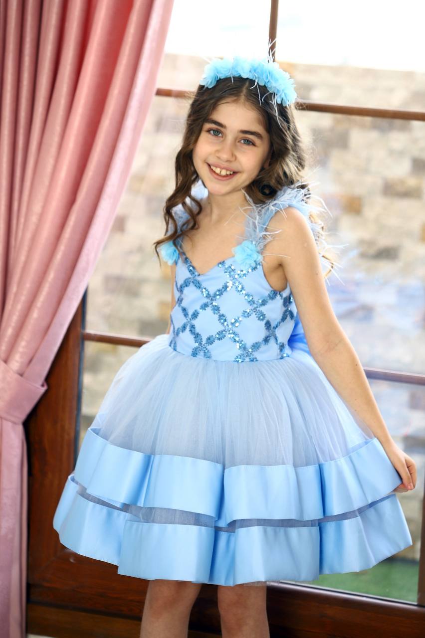 Blue Lustrous Puffy Sleeveless Girl Dress Set - Dressy Angels