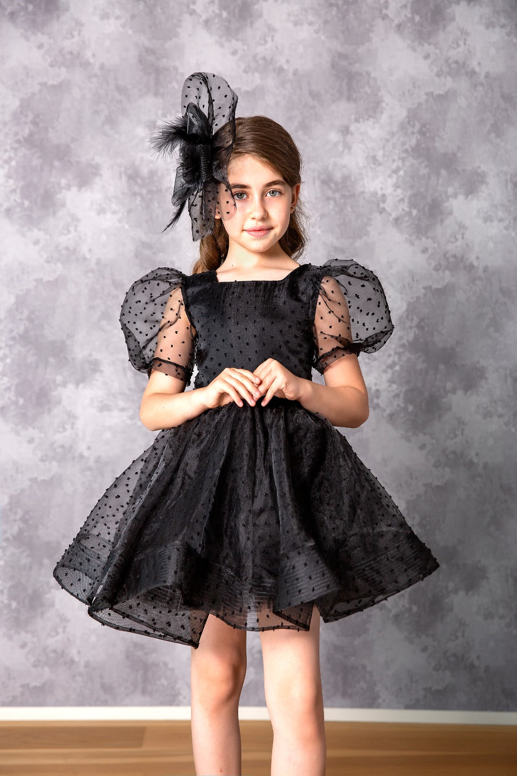 Elegant Dotted Black Girl Dress Set - Dressy Angels