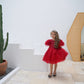 Elegant Feathers Red Puffy Girl Dress Set