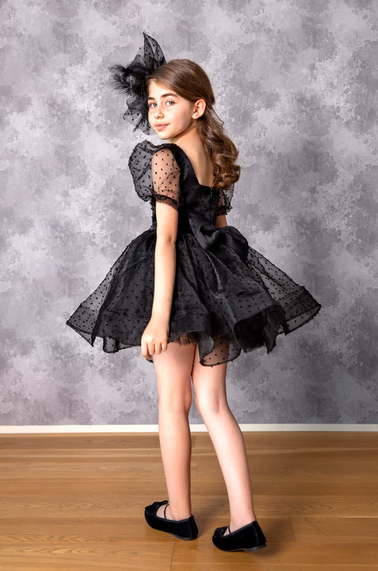 Elegant Dotted Black Girl Dress Set  Dressy Angels