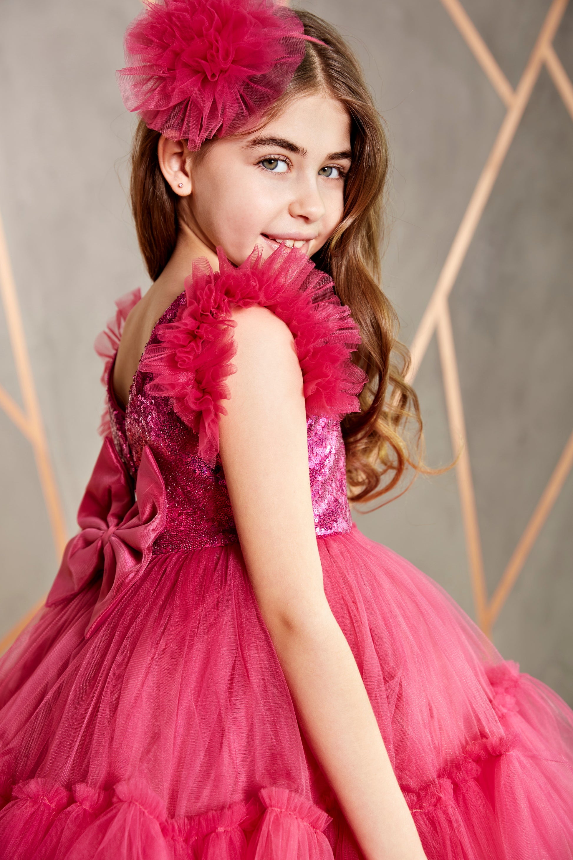 Puffy Ruffles Fuchsia Chic Girl Dress Set - Dressy Angels